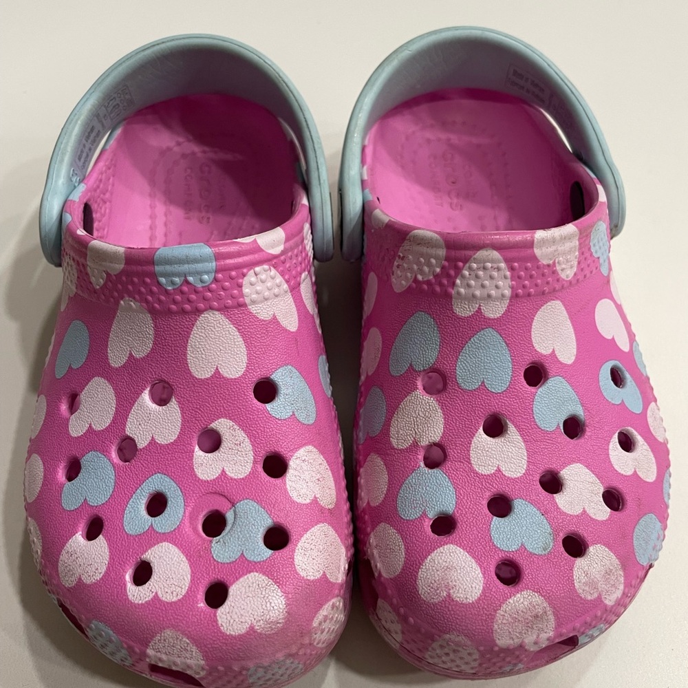 CROCS Pink and Blue Sandals with Heart Design